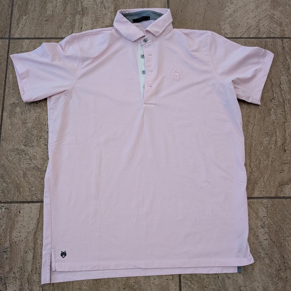 Men's Greyson Performance‎ Polo Size Large Pink White Striped